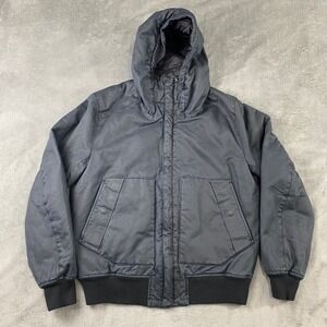 R66 Clothing Dep Industry Hooded Bomber Jacket Mens L Quilted Lining Navy